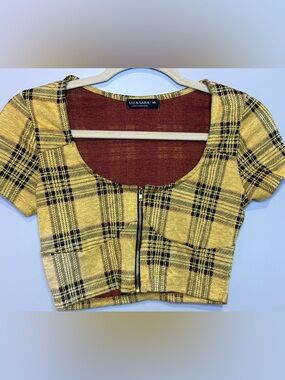 Clueless AS IF Yellow Plaid Zip-Front Crop Top